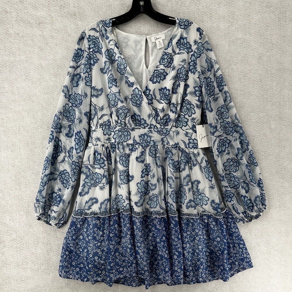 Japna Long Sleeve Dress with Blue Floral Design